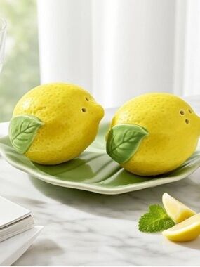 MUCHOISE NWT 3pc Ceramic
Lemon Salt & Pepper
Shaker with Tray -Yellow